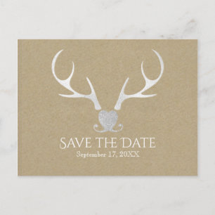Cartão Postal De Anúncio Chifres de Prata Branca & Brow Papel Save The Date