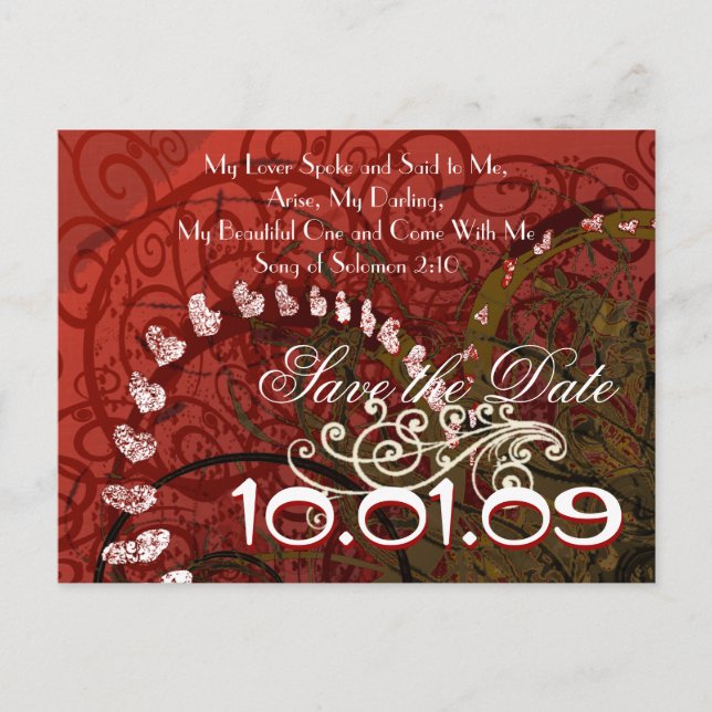 Cartão Postal De Anúncio Christian- Save The Date Burgundy Corações - (Frente)