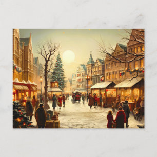 Cartão Postal De Anúncio Cidade de mercado de Natal nevado de inverno vinta