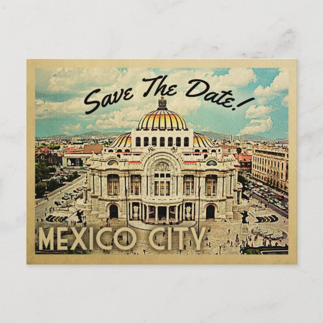 Cartão Postal De Anúncio Cidade do México Salva a Data Palacio de Bellas Ar (Frente)