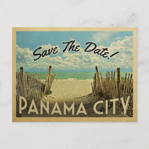 Cartão Postal De Anúncio Cidade do Panamá Salve A Data Vintage Praia Náutic