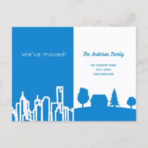 Cartão Postal De Anúncio Cidade minimalista azul país que nos mudamos