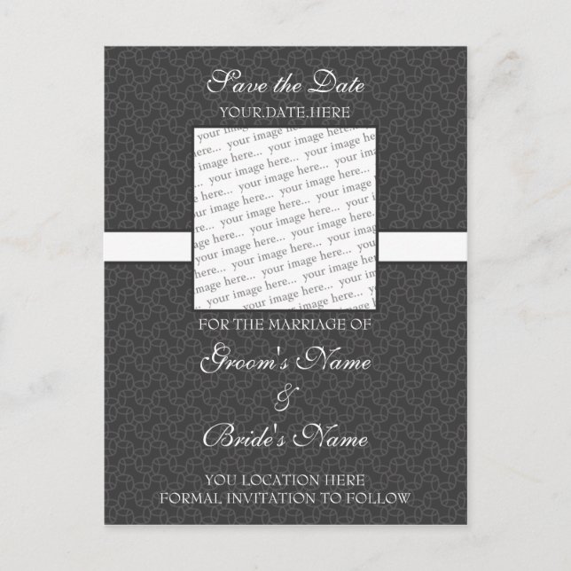 Cartão Postal De Anúncio Cinza Escuro Salve o Cartão-Postal de Data (Frente)