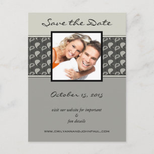 Cartão Postal De Anúncio Cinza Ivory Black Paisley Salve A Data De Suas Fot