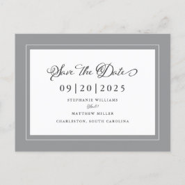 Cartão Postal De Anúncio Cinza Save The Date Elegante Chic De Casamento Não