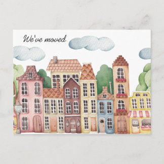 Cartão Postal De Anúncio City We've Moved -  New Address Watercolor Door 