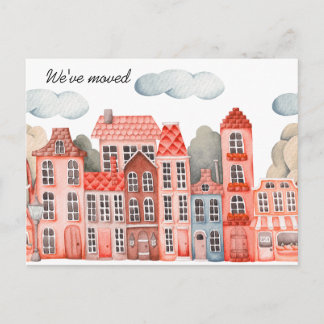 Cartão Postal De Anúncio City We've Moved -  New Address Watercolor Door 