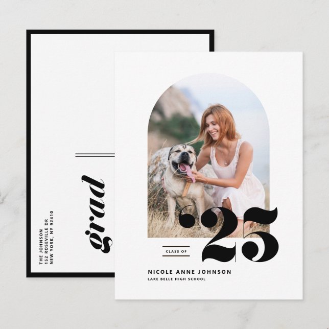 Cartão Postal De Anúncio Classe Preta de Graduação de Foto em Arch 2025 (Frente/Verso)
