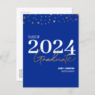 Cartão Postal De Anúncio Classe simples de Formando azul personalizado 2024