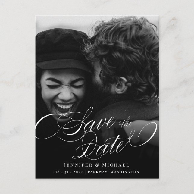 Cartão Postal De Anúncio Clássico Caligrafia Elegante Salvar a Data (Frente)