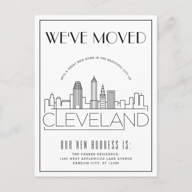 Cartão Postal De Anúncio Cleveland, Ohio Modern Deco | Mudança de endereço (Frente)
