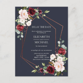 Cartão Postal De Anúncio Cobre Geométrico Burgundy Azul Atraso Data