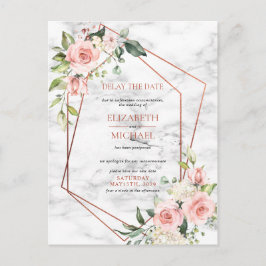 Cartão Postal De Anúncio Cobre Geométrico Mármore Floral RosaAtraso de Data