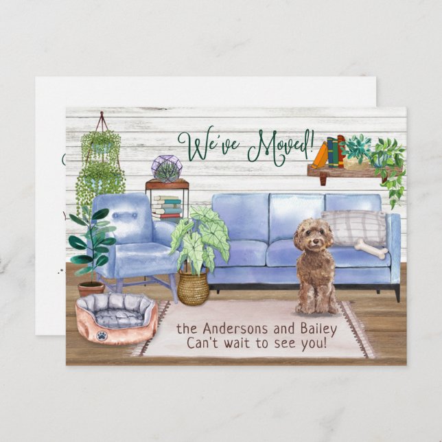 Cartão Postal De Anúncio Cockapoo Aconchegante Mudança de Casa Nova (Frente/Verso)