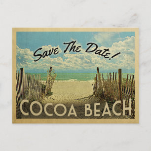 Cartão Postal De Anúncio Cocoa Beach Salvar A Data Vintage Beach Náutica