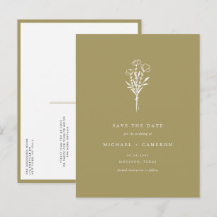 Cartão Postal De Anúncio Código QR Botânico Dourado Boho Salvar a Data