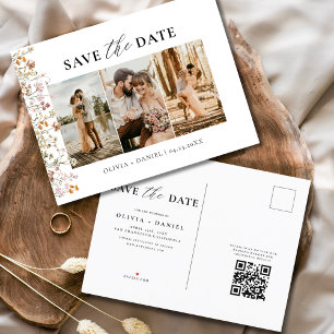 Cartão Postal De Anúncio Código QR Casamento Floral de Flor Selvagem