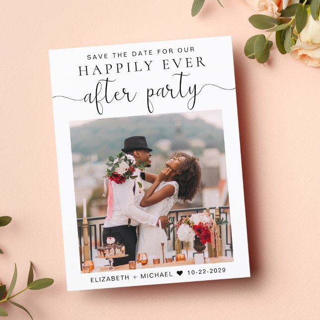 Cartão Postal De Anúncio Código QR de Foto de recepção de casamento Salvar  (A stylish save the date announcement for a reception to celebrate your elopement or private wedding)