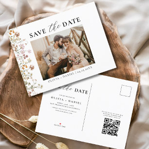 Cartão Postal De Anúncio Código QR Flor Silvestre Floral Casamento