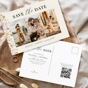 Cartão Postal De Anúncio Código QR Flor Silvestre Floral Casamento