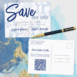 Cartão Postal De Anúncio Código QR Minimalista Fumê Azul e Branco