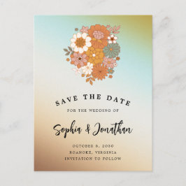 Cartão Postal De Anúncio Código QR Retro Flower Power para Casamento Save t