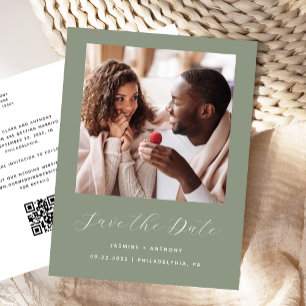 Cartão Postal De Anúncio Código QR Verde do Sage de Foto Mínimo Salve a Dat