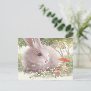 Cartão Postal De Anúncio Coelho com Flores