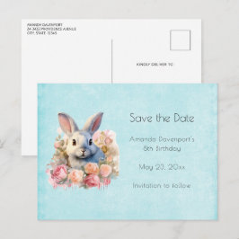 Cartão Postal De Anúncio Coelho com uma Guirlanda de Rosas Fofo