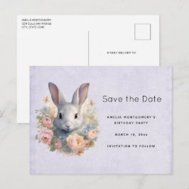 Cartão Postal De Anúncio Coelho Rodeado por Flores Pastel Cute