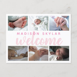 Cartão Postal De Anúncio Colagem de Fotografias Bem-Vindo 6 com Script Rosa