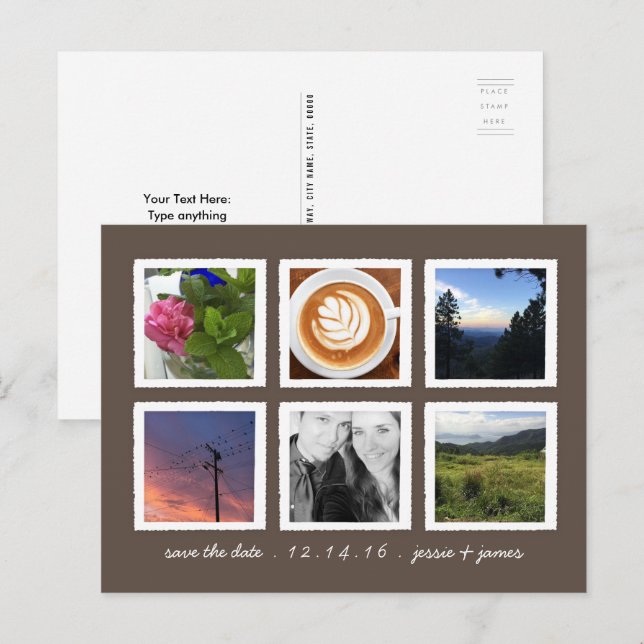 Cartão Postal De Anúncio Colagem de Fotografias guardar a data (Frente/Verso)