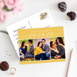 Cartão Postal De Anúncio Colagem de Fotos Amarelo Moderno Salvar a Data