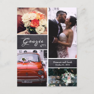 Cartão Postal De Anúncio Colagem de Fotos com Giz Casamento Rústico "Grazie