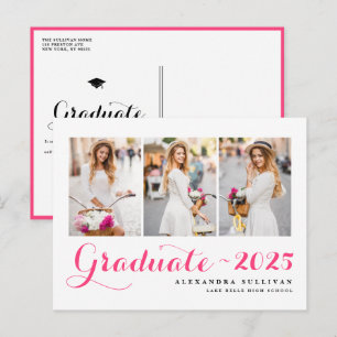 Cartão Postal De Anúncio Colagem de Fotos da Turma de 2026 Rosa Vibrante Gr