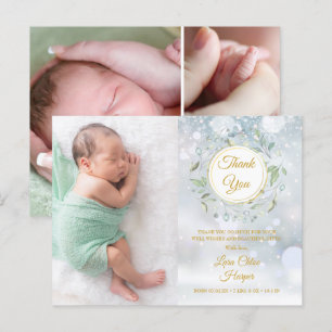 Cartão Postal De Anúncio Colagem de Fotos de Bebê no Inverno Floral Agradec