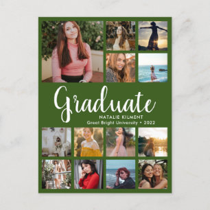 Cartão Postal De Anúncio Colagem de Fotos de Graduado 13 Verde e Branco Gra
