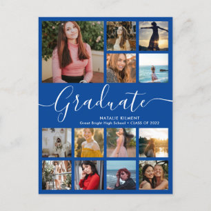 Cartão Postal De Anúncio Colagem de Fotos de Graduado 14 Azul Marinho Gradu