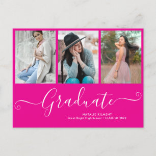 Cartão Postal De Anúncio Colagem de Fotos de Graduado 3 Rosa Quente Graduaç