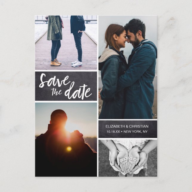 Cartão Postal De Anúncio Colagem de fotos de noivado Quadro-negro  (Frente)