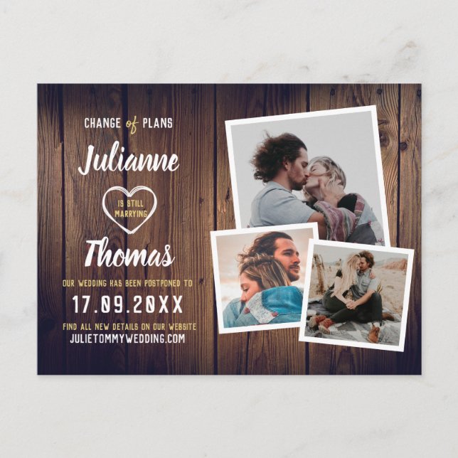 Cartão Postal De Anúncio Colagem de Fotos em Madeira Rústica Elegante Mudan (Frente)