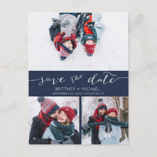 Cartão Postal De Anúncio Colagem de Fotos Manuscrito Salvar Marinho Azul