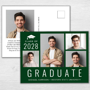 Cartão Postal De Anúncio Colagem de Fotos Minimalista Moderna Verde Graduaç