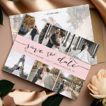 Cartão Postal De Anúncio Colagem de Fotos Moderna Salva a Data Rosa Esmagad<br><div class="desc">Escolha as melhores fotos de sua filmagem de noivado ou suas fotos favoritas de vocês dois para salvar a data perfeita. As palavras salvar a data são manuscritas para dar uma sensação pessoal ao cartão. A frente tem 6 imagens e a parte traseira tem uma grande imagem com um filtro...</div>