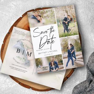 Cartão Postal De Anúncio Colagem de Imagem com Letra Mão Salvar A Data