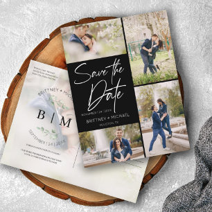 Cartão Postal De Anúncio Colagem Preta com Letra Mão Salvar a Data