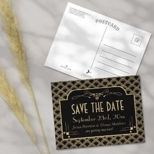 Cartão Postal De Anúncio Coleção de Casamento Gatsby Art Déco Vintage dos A