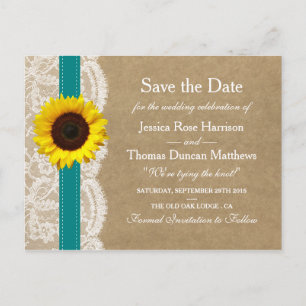 Cartão Postal De Anúncio Coleção Kraft, Lace & Sunflower - Teal
