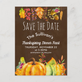 Cartão Postal De Anúncio Colheita de Abóboras e Bordadura de Folhagem de Ou