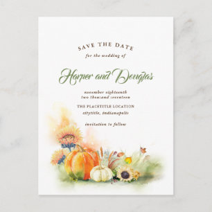 Cartão Postal De Anúncio Colheita de Pumpkins e Girassóis Salvar Data